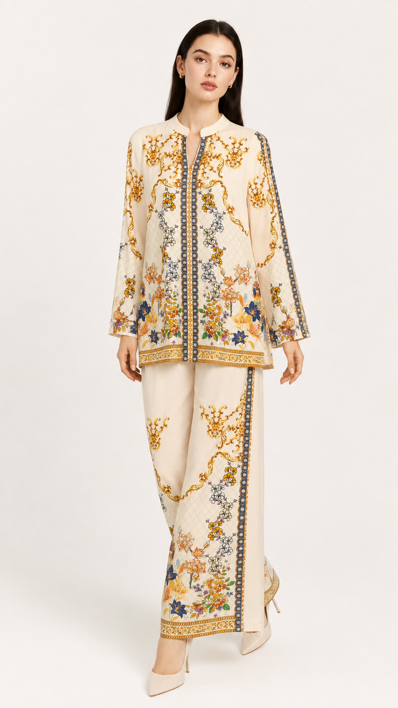 Ivory Baroque | Placement-Print Turkish Co-ord Set