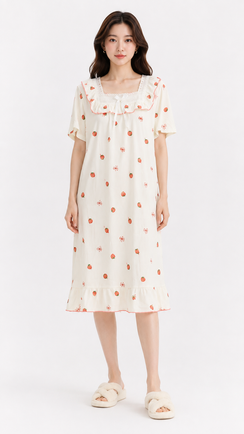 Sweet Harvest | Red Strawberry Printed Nightgown