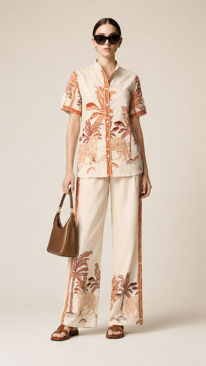 Ivory & Terracotta | Printed Muslin Co-ord Set
