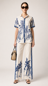 Ivory & Navy Blue | Printed Muslin Co-ord Set