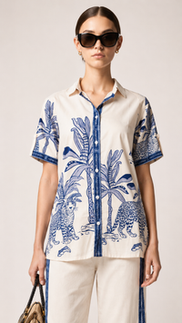 Ivory & Navy Blue | Printed Muslin Co-ord Set
