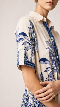 Ivory & Navy Blue | Printed Muslin Co-ord Set