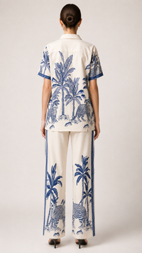 Ivory & Navy Blue | Printed Muslin Co-ord Set