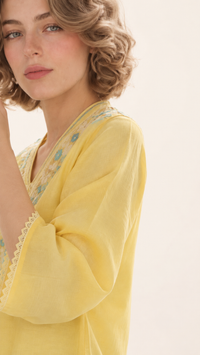 Primrose Yellow | Floral Aari-Embroidered  Mul Chanderi Palazzo Set