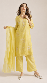 Citron Yellow | Hand Embroidered Bemberg Silk Salwar Kameez Set