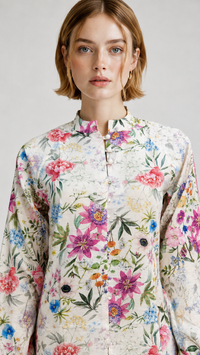 Ivory Floral |  Botanical Print Viscose Rayon Top