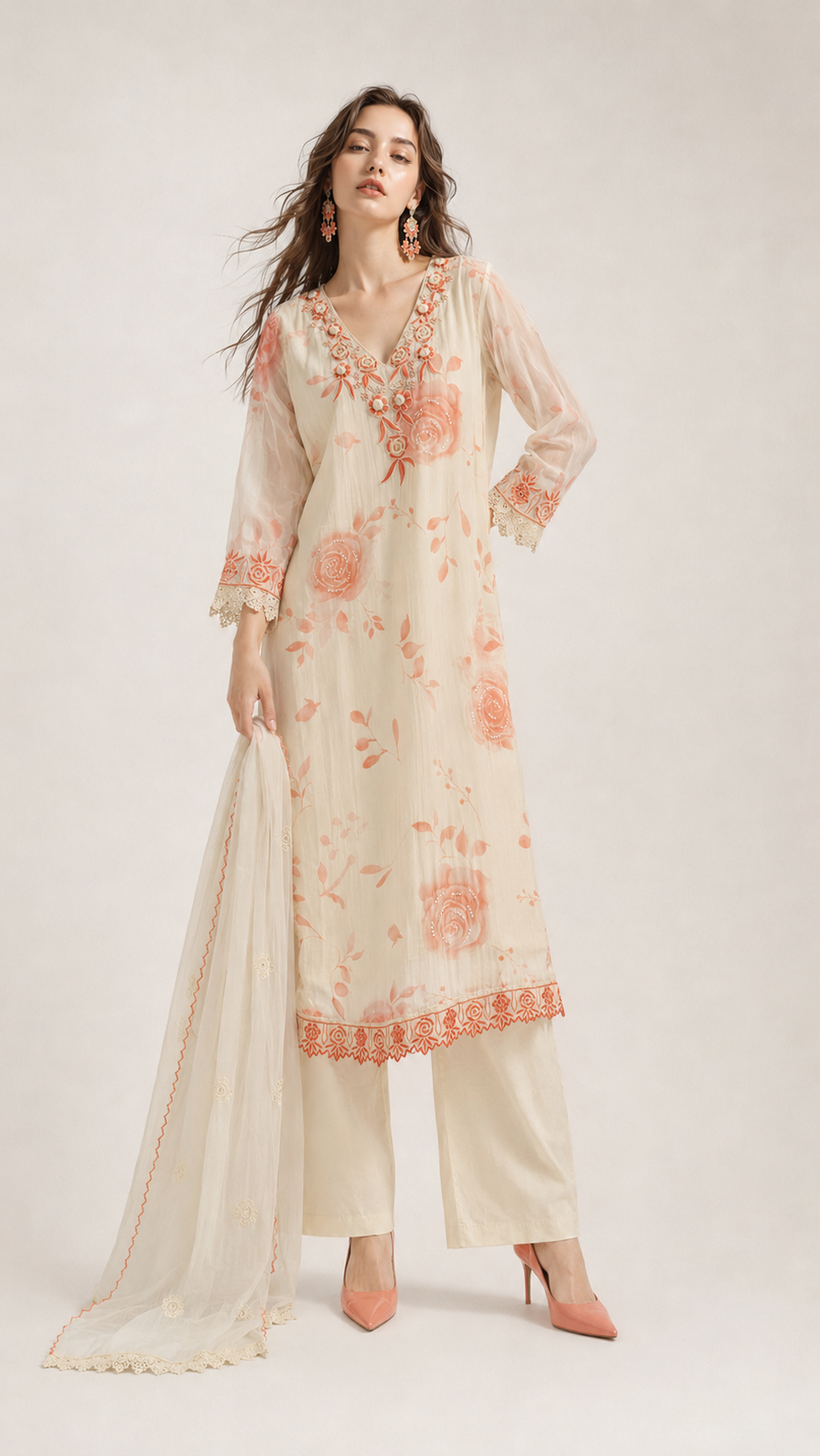 Pearl Ivory |  Bemberg Silk Salwar Kameez Set