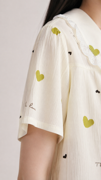 Lime Heart Notes | Printed Peter Pan Collar Nightgown