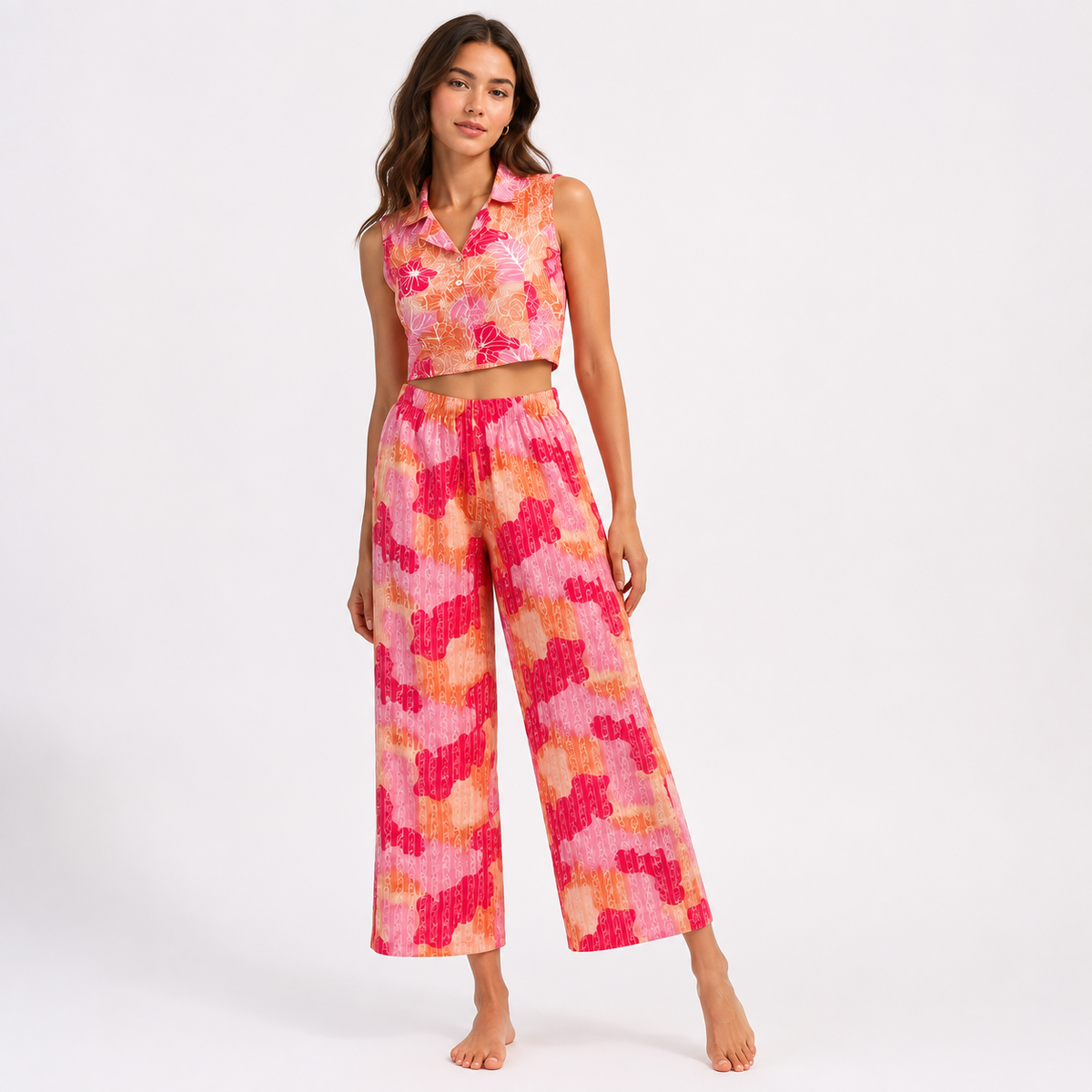 Coral Pink - Floral Summer Co-Ord Set