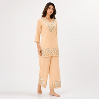 Soft Peach Floral Embroidered Mul Chanderi Set