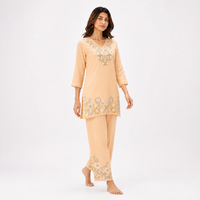 Soft Peach Floral Embroidered Mul Chanderi Set