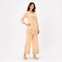 Soft Peach Floral Embroidered Mul Chanderi Set