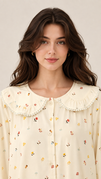 Cream Ditsy | Peter Pan Collar Floral Pyjama Set