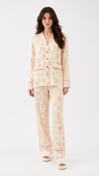 Red Rose Vines| Botanical Floral Piped Pyjama Set