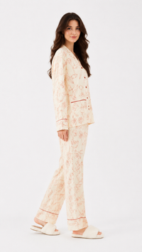 Red Rose Vines| Botanical Floral Piped Pyjama Set