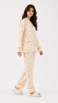 Red Rose Vines| Botanical Floral Piped Pyjama Set