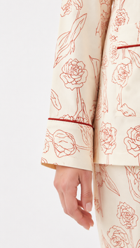 Red Rose Vines| Botanical Floral Piped Pyjama Set