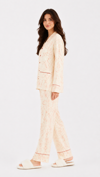 Red Rose Vines| Botanical Floral Piped Pyjama Set
