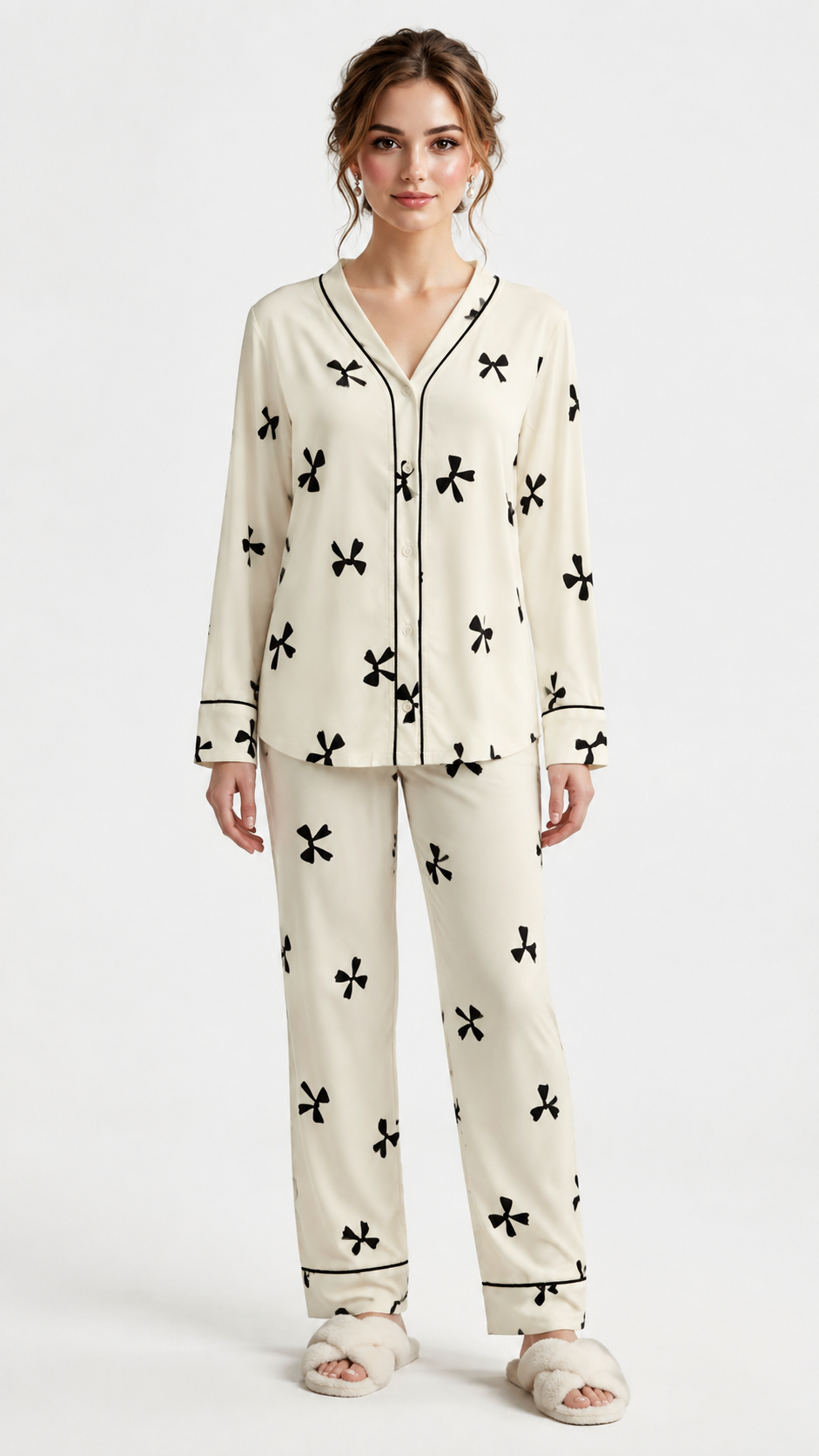 Ribbon Hour | Monochrome Bow Printed Pyjama Set
