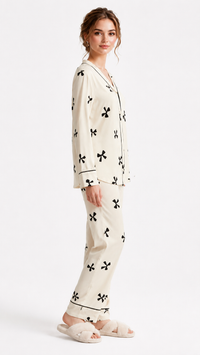 Ribbon Hour | Monochrome Bow Printed Pyjama Set
