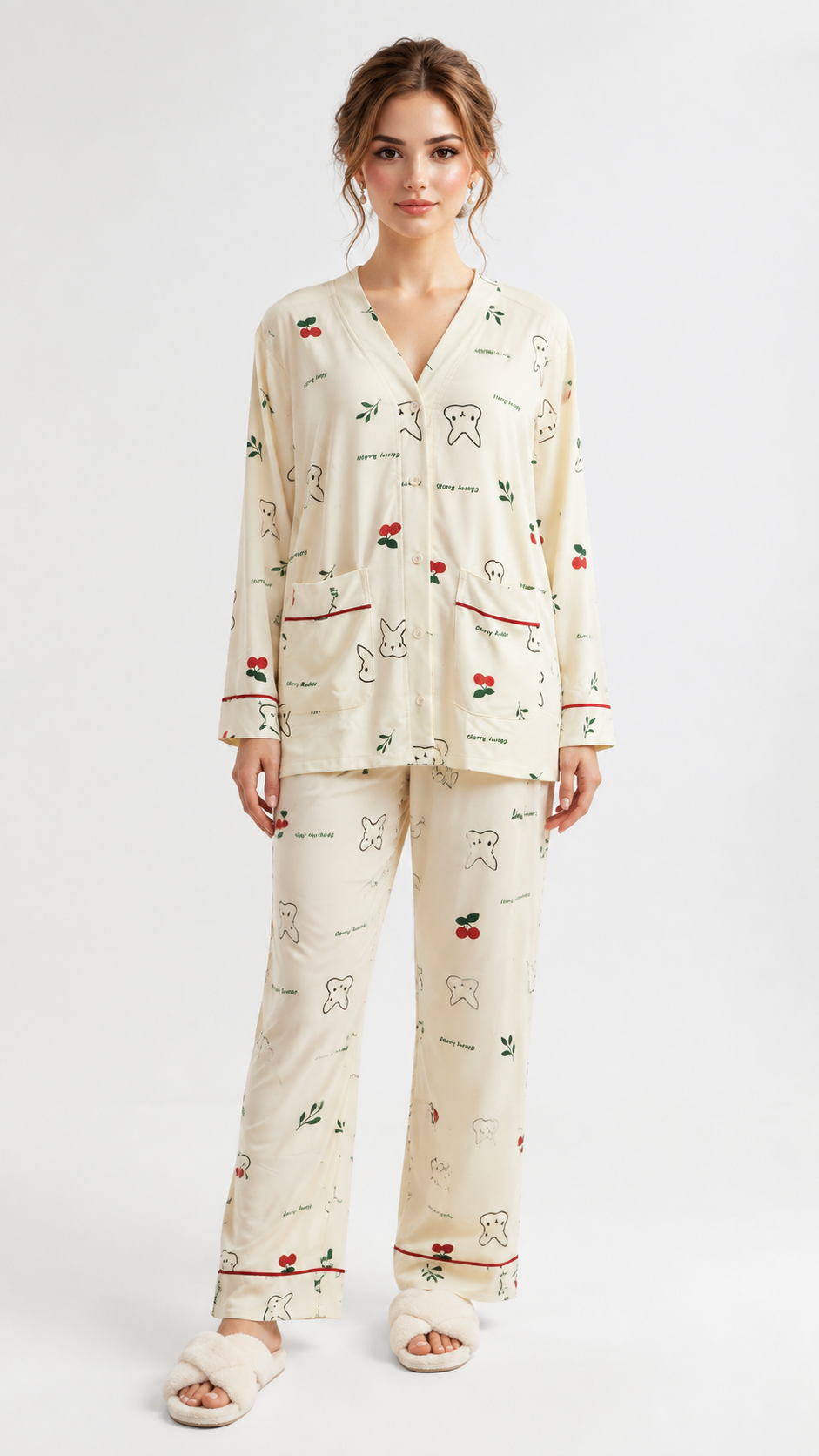 Cherry Hop | Cherry & Rabbit Printed Pyjama Set