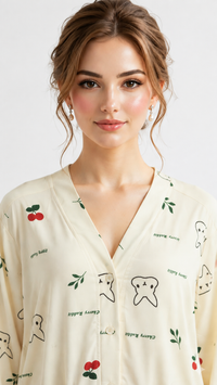 Cherry Hop | Cherry & Rabbit Printed Pyjama Set