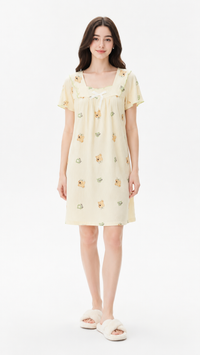 Teddy Timeout  | Bear Printed Square Neck Ruffle Nightgown