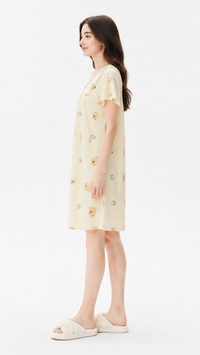 Teddy Timeout  | Bear Printed Square Neck Ruffle Nightgown