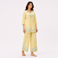 Pastel Yellow Floral Embroidered Mul Chanderi Set