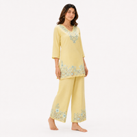 Pastel Yellow Floral Embroidered Mul Chanderi Set