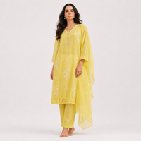 Lime Yellow Bemberg Silk Salwar Kameez Set