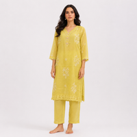 Lime Yellow Bemberg Silk Salwar Kameez Set