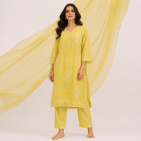 Lime Yellow Bemberg Silk Salwar Kameez Set