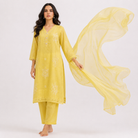Lime Yellow Bemberg Silk Salwar Kameez Set