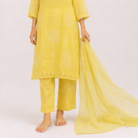 Lime Yellow Bemberg Silk Salwar Kameez Set