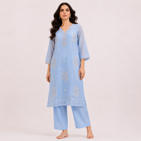 Ocean Blue Bemberg Silk Salwar Kameez Set
