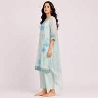 Mint Green Bemberg Silk Salwar Kameez Set