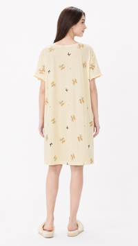 Peach Please | Cream Peach Bow Printed Square Neck Ruffle Nightgown