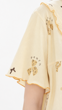 Peach Please | Cream Peach Bow Printed Square Neck Ruffle Nightgown