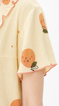 Citrus Smile | Cream Orange Printed Square Neck Ruffle Nightgown