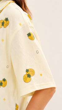 Berry Sunny | Yellow Strawberry Printed 2 Piece Pyjama Set