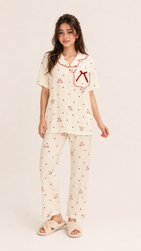 Bow & Behold | Red Bow Printed 2 Piece Pyjama Set