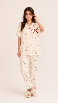 Bow & Behold | Red Bow Printed 2 Piece Pyjama Set