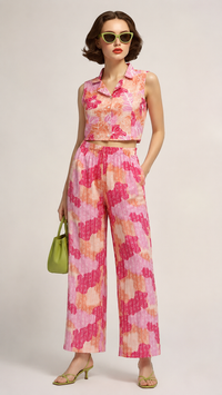 Coral Pink | Sleeveless Printed Co-ord Set