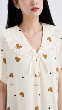 Caramel Heart Notes | Printed Peter Pan Collar Nightgown
