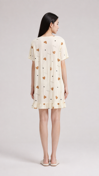 Caramel Heart Notes | Printed Peter Pan Collar Nightgown